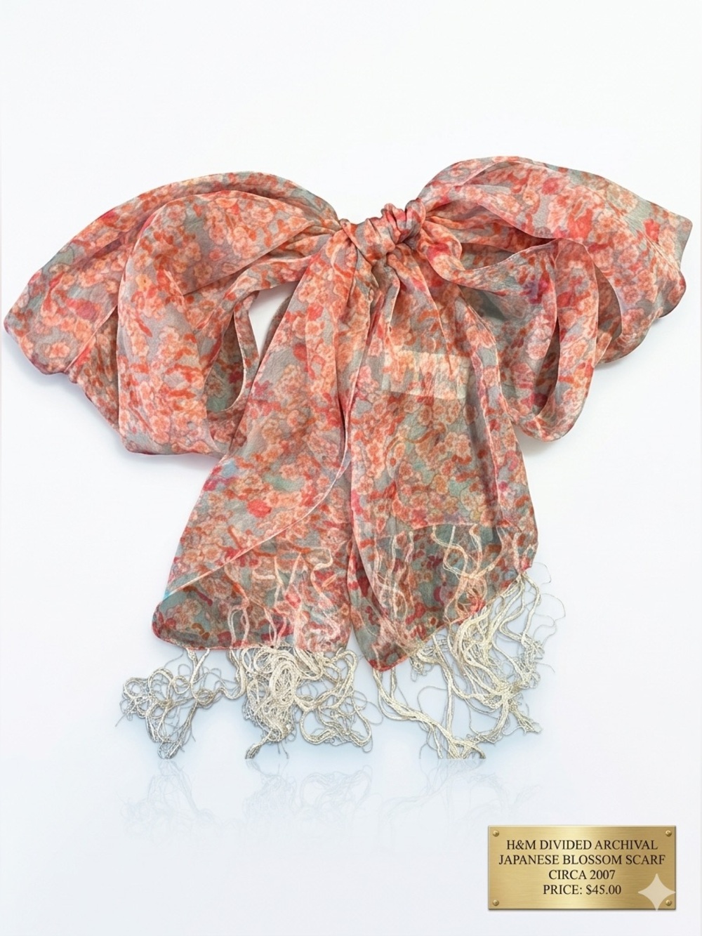 H&M Divided Archival Y2K Japanese Blossom Fringe Scarf Circa 2007